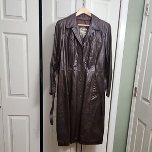 Vintage Brown Leather Long Women's Coat